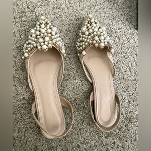 Pearl beaded pointed toe flats